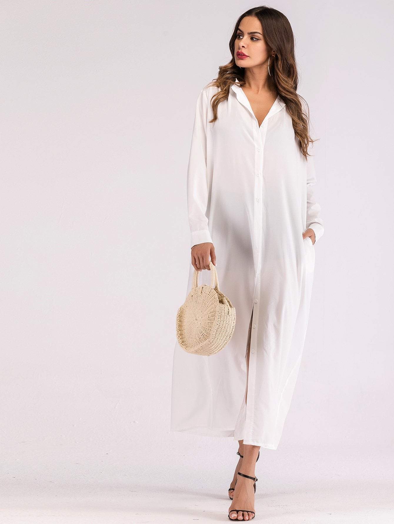 Button Through Maxi Shirt Dress