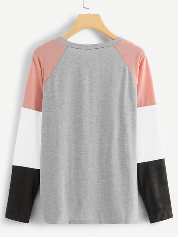 Twist Hem Colorblock Sleeve Tee