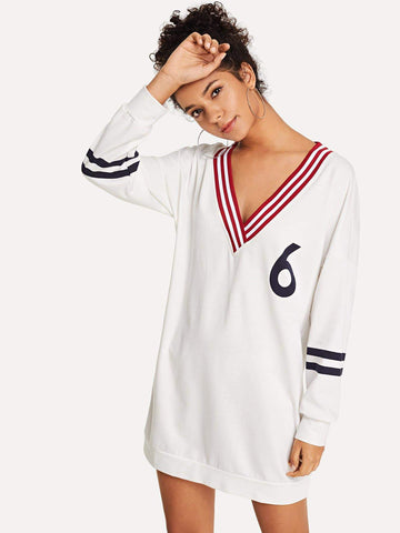 Varsity Striped V-Neck Number Sweat Dress