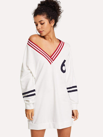 Varsity Striped V-Neck Number Sweat Dress