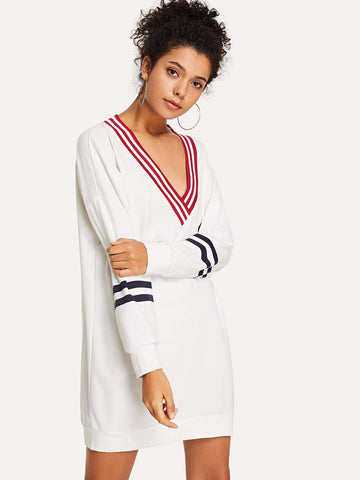 Varsity Striped V-Neck Number Sweat Dress