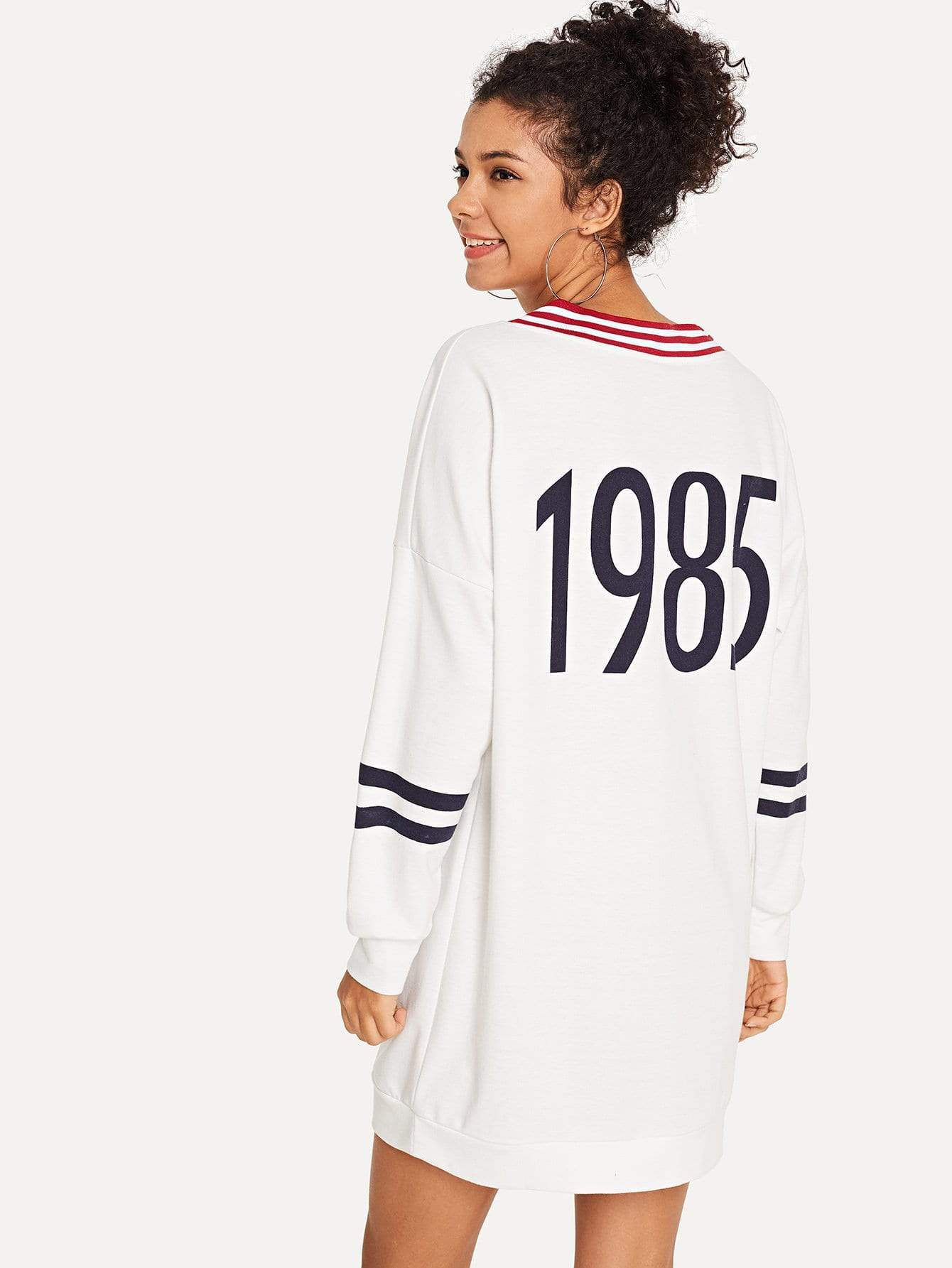 Varsity Striped V-Neck Number Sweat Dress