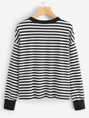 Heart Embroidery Striped Tee