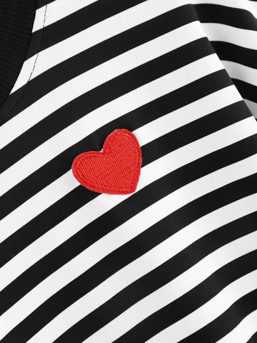 Heart Embroidery Striped Tee