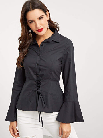 Lace-Up Solid Blouse