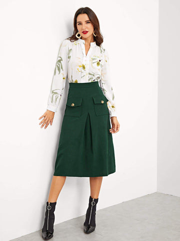 Half Button Large Floral Blouse