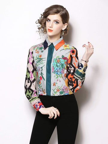 Flower Print Single Breasted Shirt