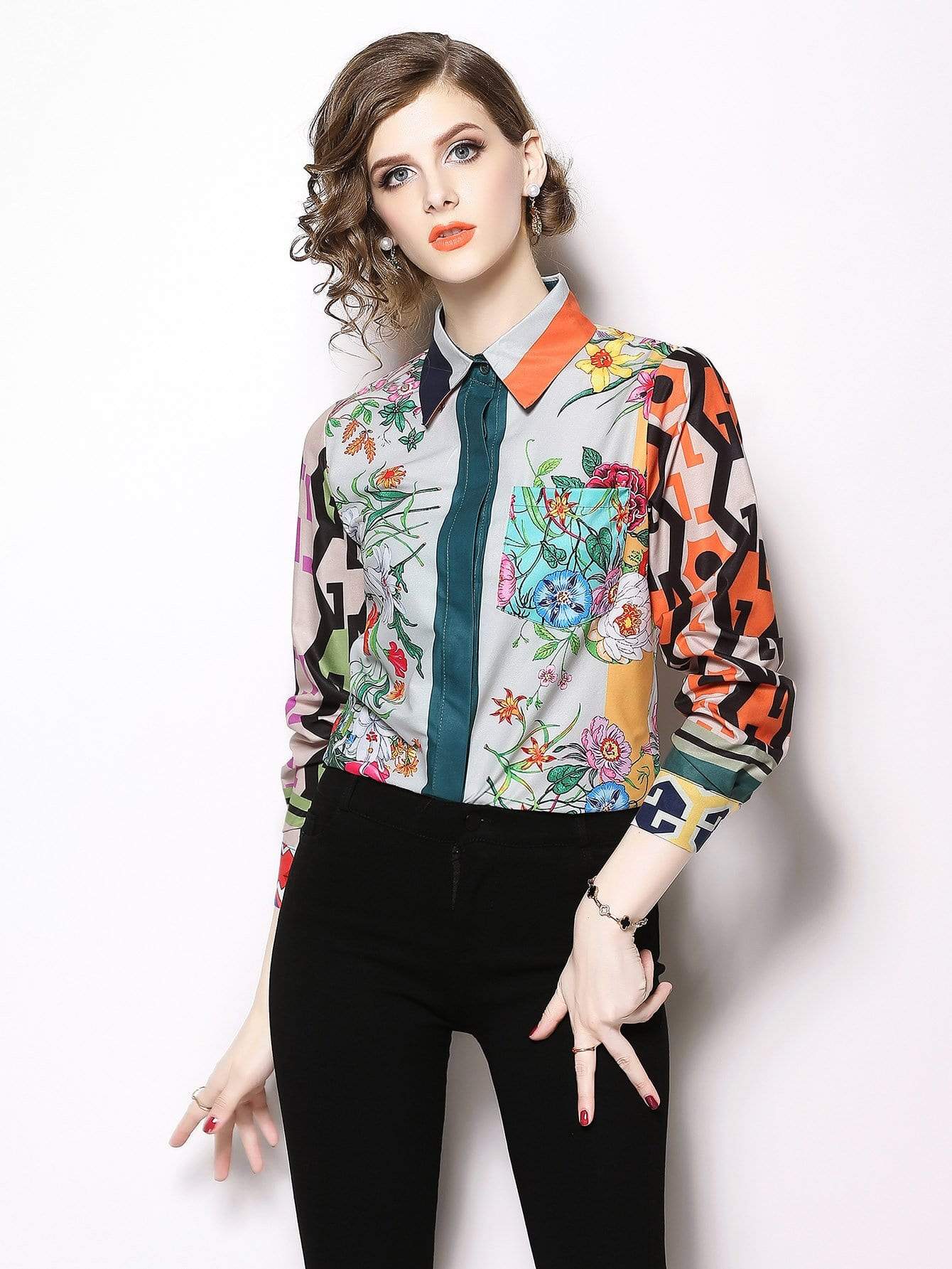 Flower Print Single Breasted Shirt