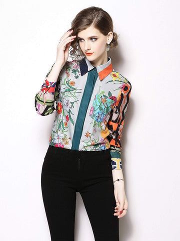 Flower Print Single Breasted Shirt