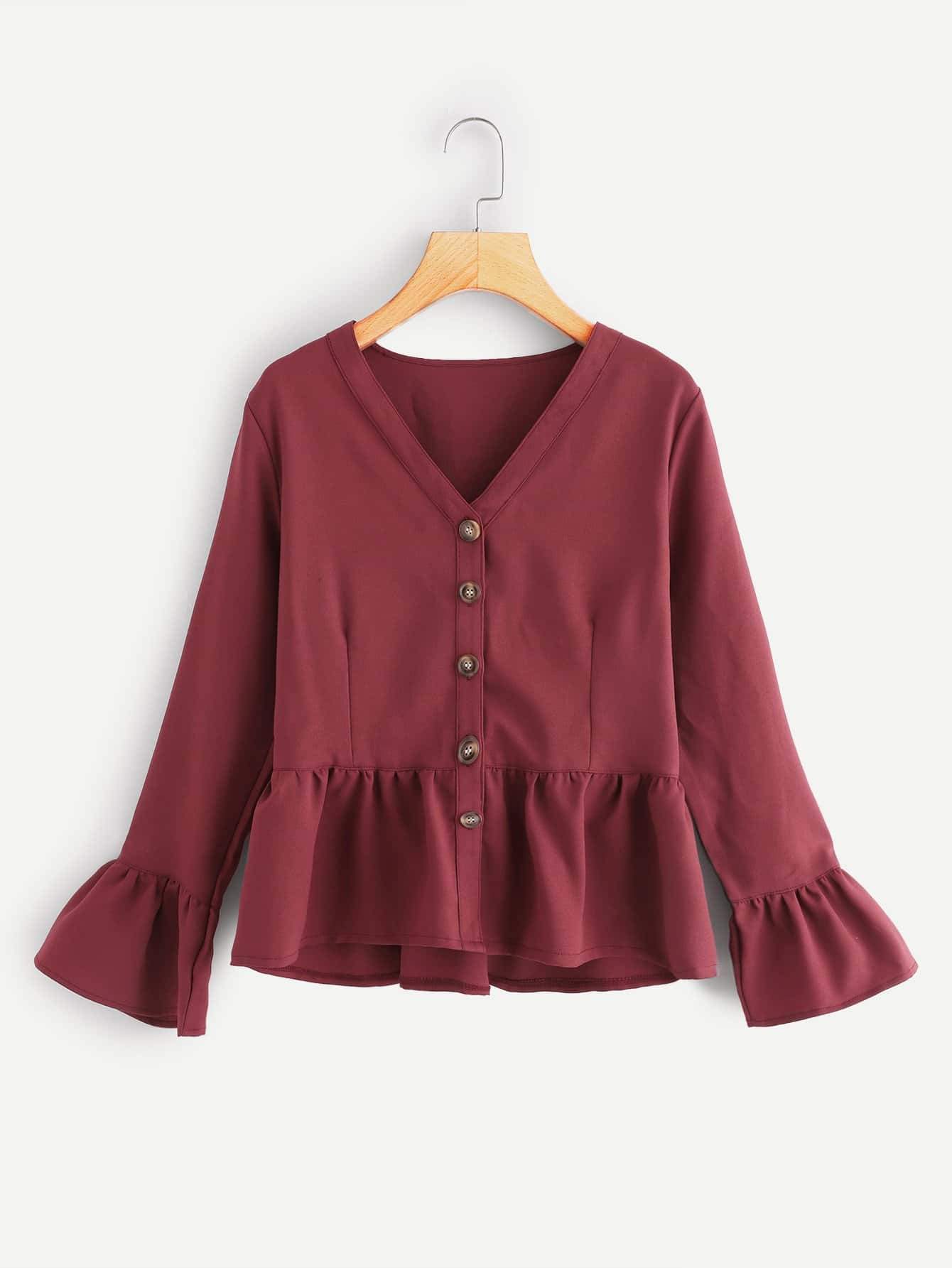 Ruffle Hem Single Breasted Blouse