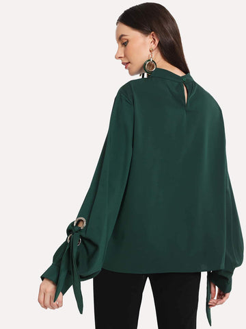 Solid Knot Sleeve Blouse