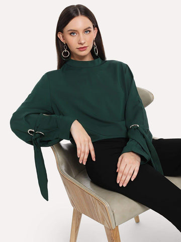 Solid Knot Sleeve Blouse
