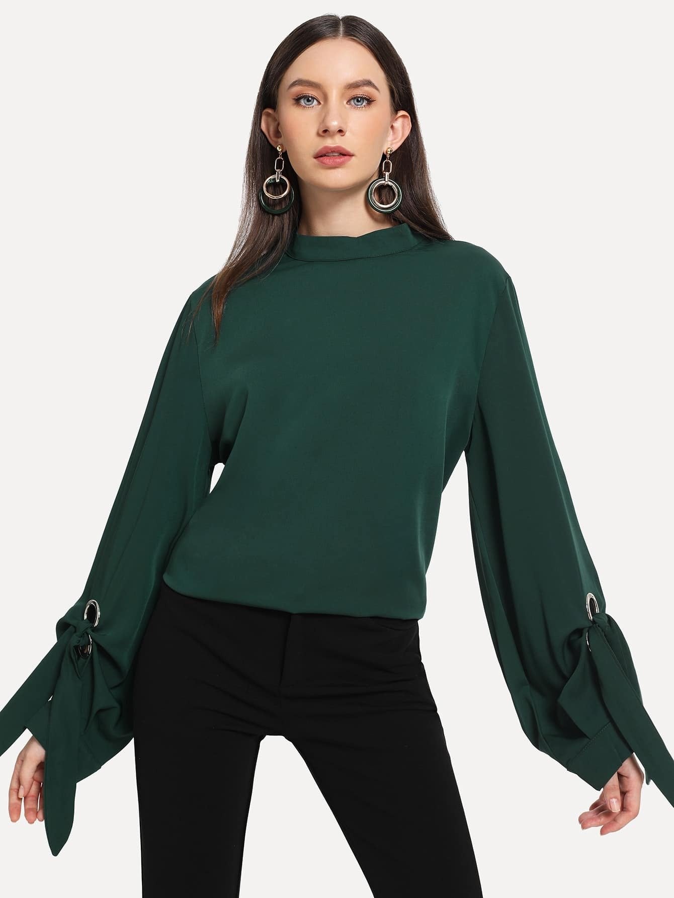 Solid Knot Sleeve Blouse