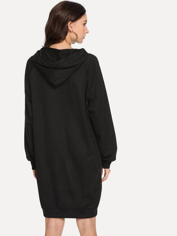 Letter Print Drawstring Detail Hooded Sweat Dress