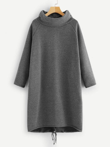 Solid Raglan Sleeve Sweatshirt Dress