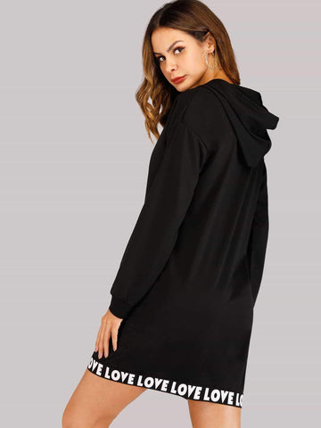 Letter Taped Hooded Sweat Dress