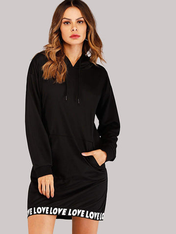 Letter Taped Hooded Sweat Dress