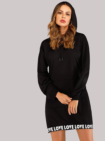 Letter Taped Hooded Sweat Dress