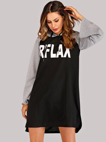 Letter Print Hooded Dress