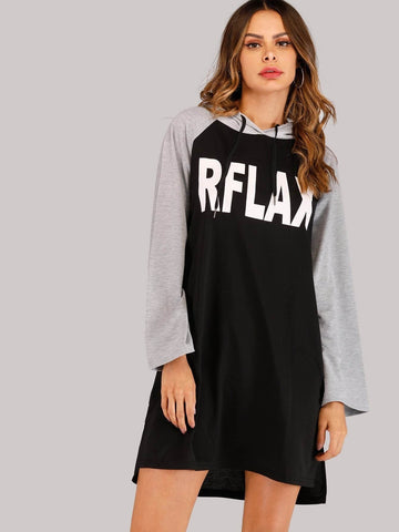 Letter Print Hooded Dress