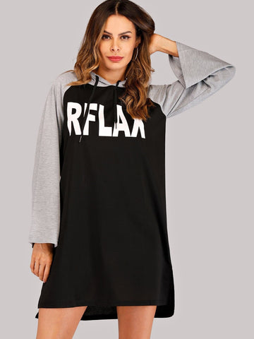 Letter Print Hooded Dress