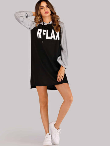 Letter Print Hooded Dress