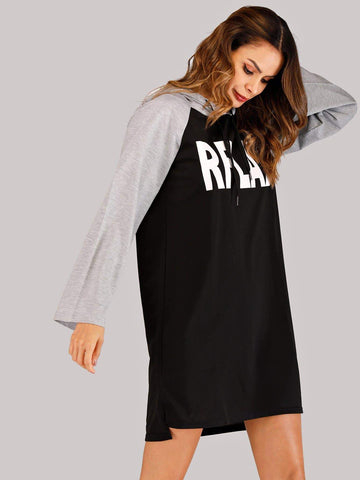 Letter Print Hooded Dress