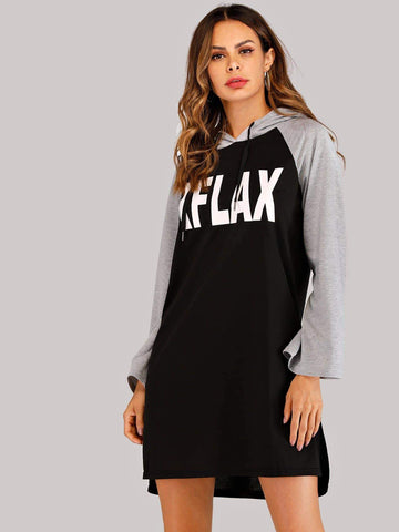 Letter Print Hooded Dress