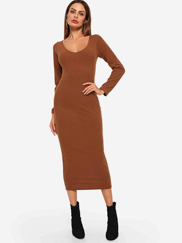 Ribbed Solid Skinny Jumper Dress