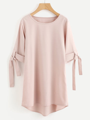 Roll Tap & Tie Sleeve Dip Hem Dress