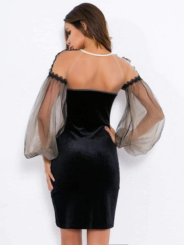 Velvet Contrast Mesh Dress
