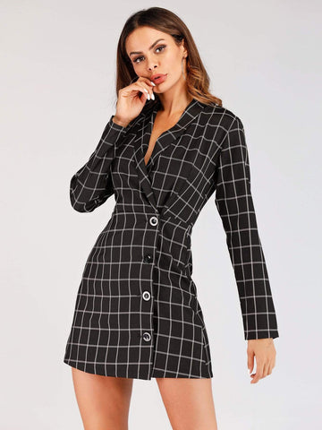 Button Through Grid Blazer Dress