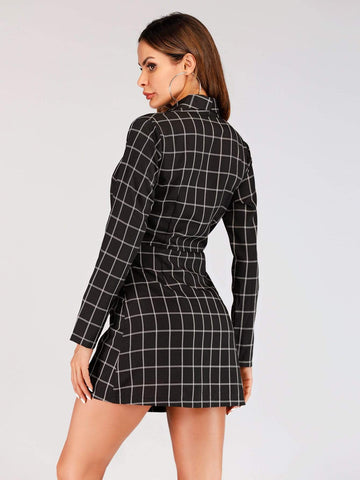 Button Through Grid Blazer Dress