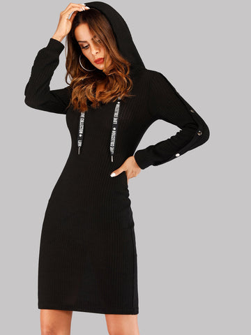 Letter Tape Hooded Jumper Dress