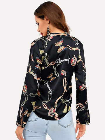 Chain Print V-neck Blouse