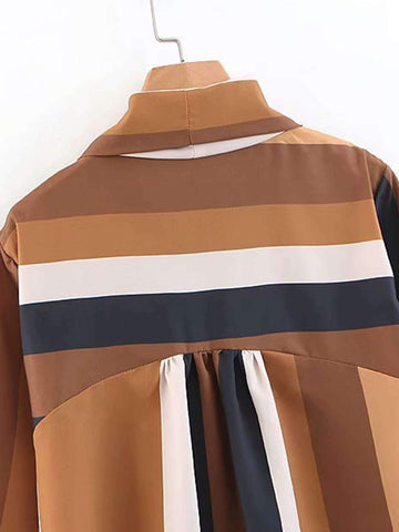 Tie Neck Striped Dip Hem Blouse