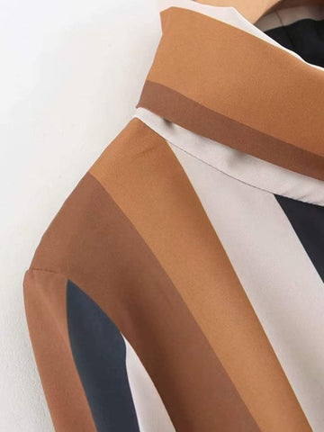 Tie Neck Striped Dip Hem Blouse