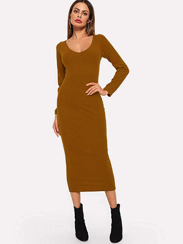 Ribbed Solid Skinny Jumper Dress