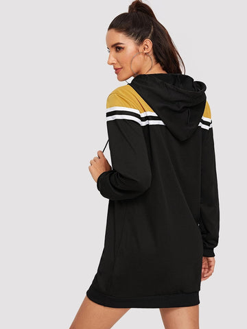 Cut And Sew Panel Hooded Sweat Dress