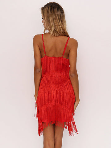 Joyfunear Tiered Fringe Bodycon Cami Dress