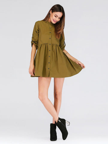 Single Breasted Ruffle Hem Shirt Dress