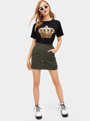 Contrast Sequin And Leopard Tee