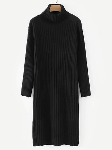 High Neck Rib Knit Jumper Dress