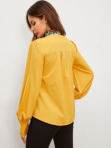 Pussy Bow Puff Sleeve Blouse