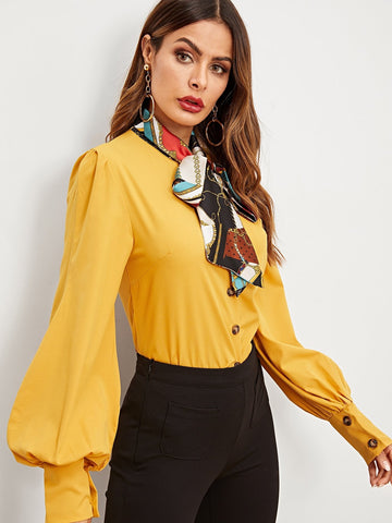 Pussy Bow Puff Sleeve Blouse