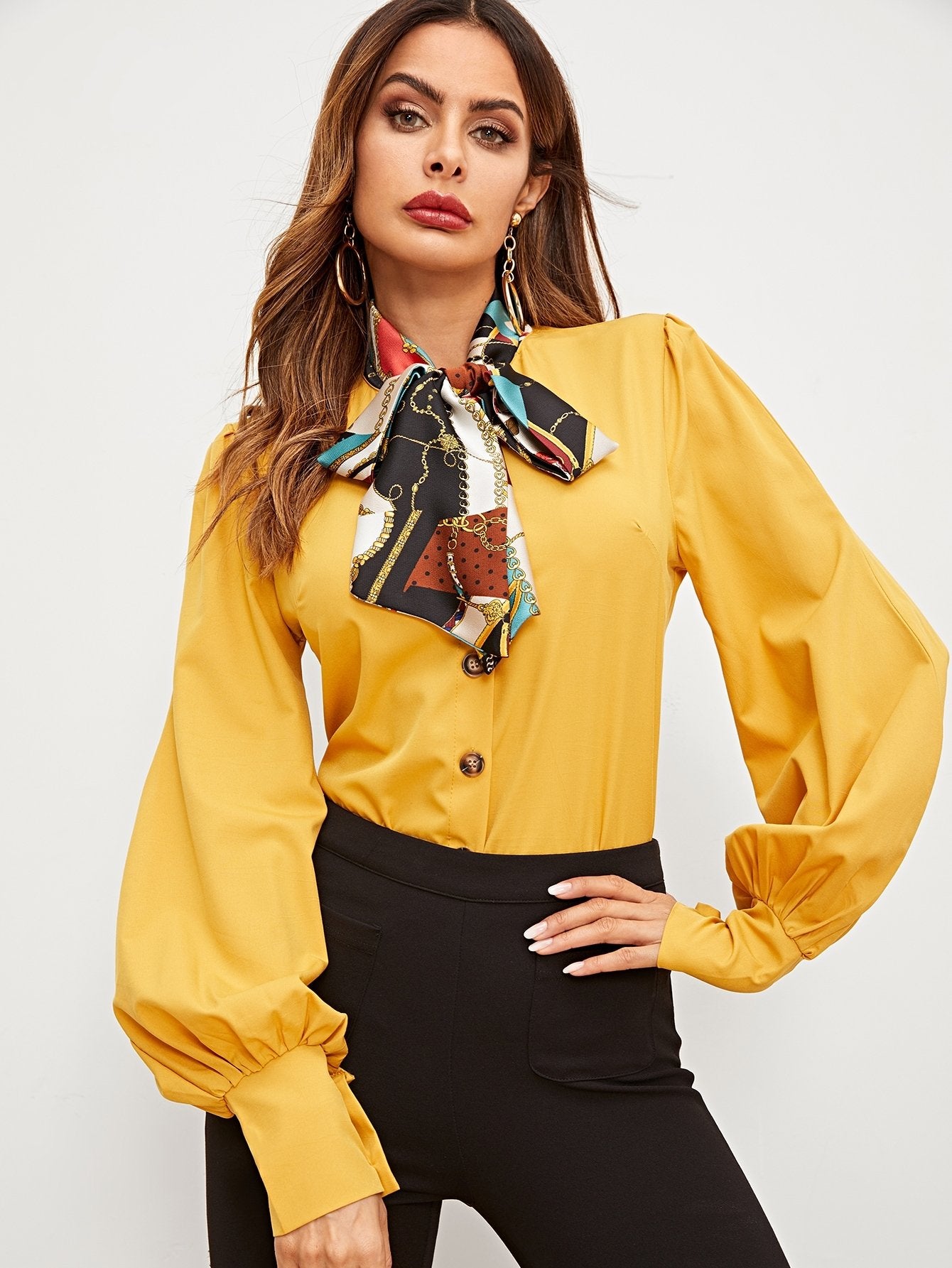 Pussy Bow Puff Sleeve Blouse