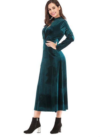 Velvet Zip-back Plunging Neck Longline Dress