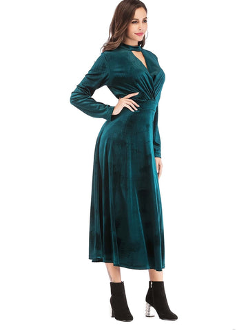 Velvet Zip-back Plunging Neck Longline Dress