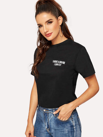 Slogan & Wings Print Tee