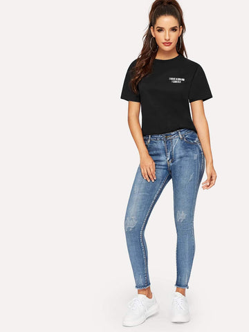 Slogan & Wings Print Tee